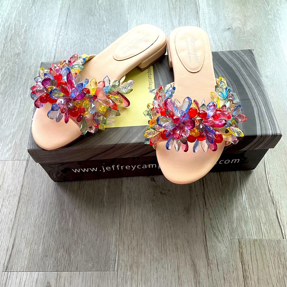 Jeffrey Campbell Glimmer Slide Sandals in Natural Pastel Multi